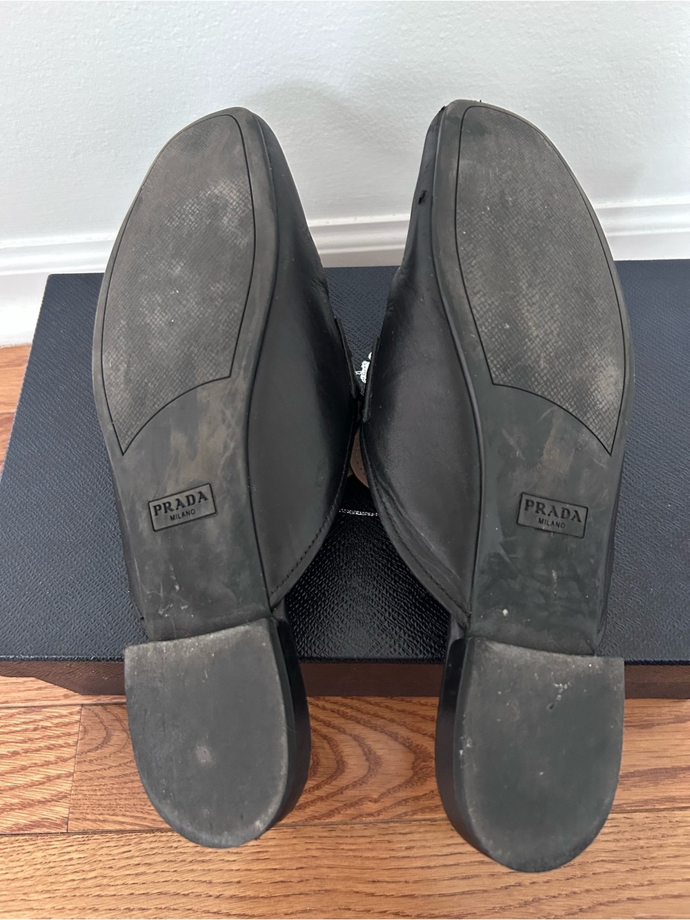 Prada Black Leather Chain-Trim Mule Loafers - Picture 4 of 4